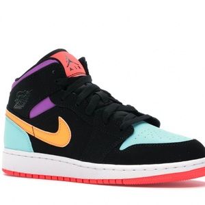AIR JORDAN 1 MID (GS) BLACK/TOTAL ORANGE NOIR/VERT AURORE/ORANGE TOTAL size 7